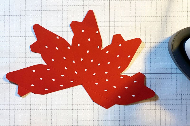 The White Heat Transfer Vinyl (HTV) seed pieces are now attached to the red strawberry piece.